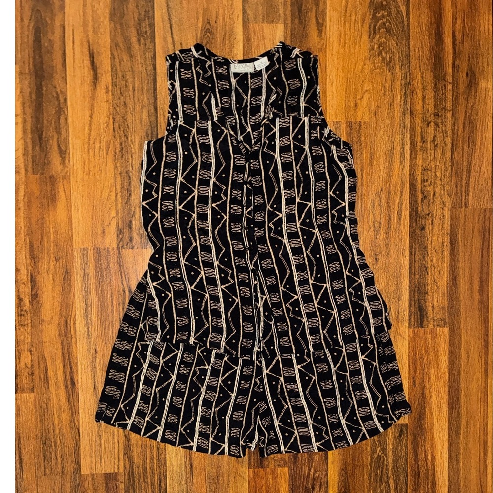 Vintage Mix Max Family Rayon 2 Piece Set Black Tribal Geometric Shorts Top M